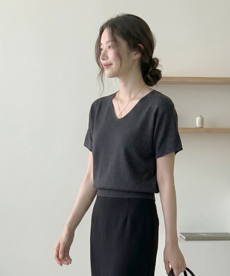 ビスコースVネックサマーニット(5color) CHARCOAL
