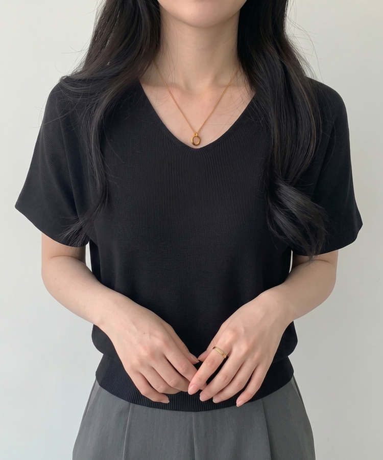 ビスコースVネックサマーニット(5color) BLACK