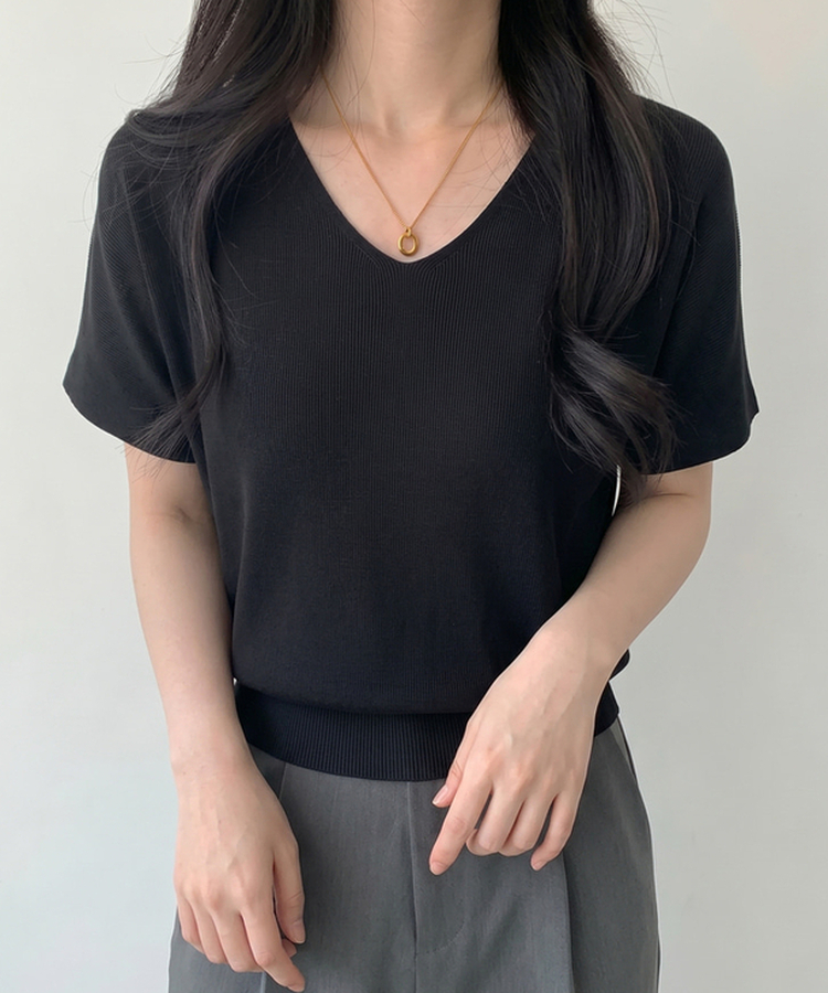 ビスコースVネックサマーニット(5color) BLACK