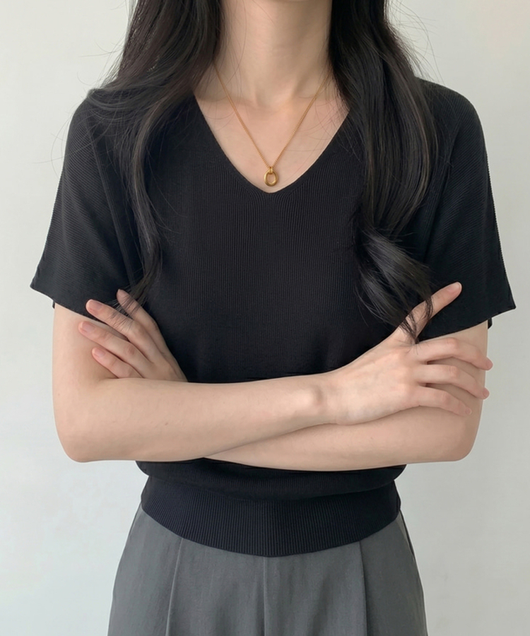 ビスコースVネックサマーニット(5color) BLACK
