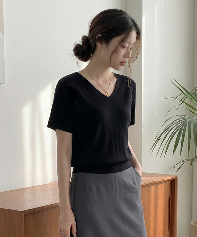 ビスコースVネックサマーニット(5color) BLACK