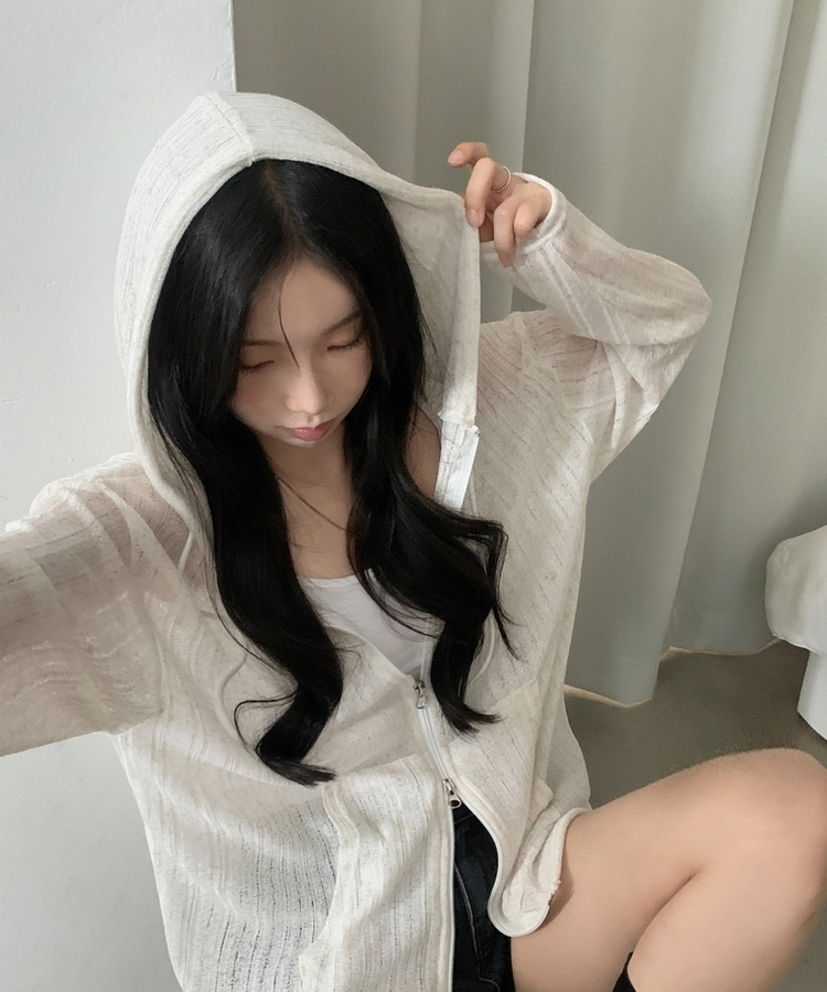 Made 에어리 시스루 투웨이 니트 후드 집업가디건 4color 오트밀