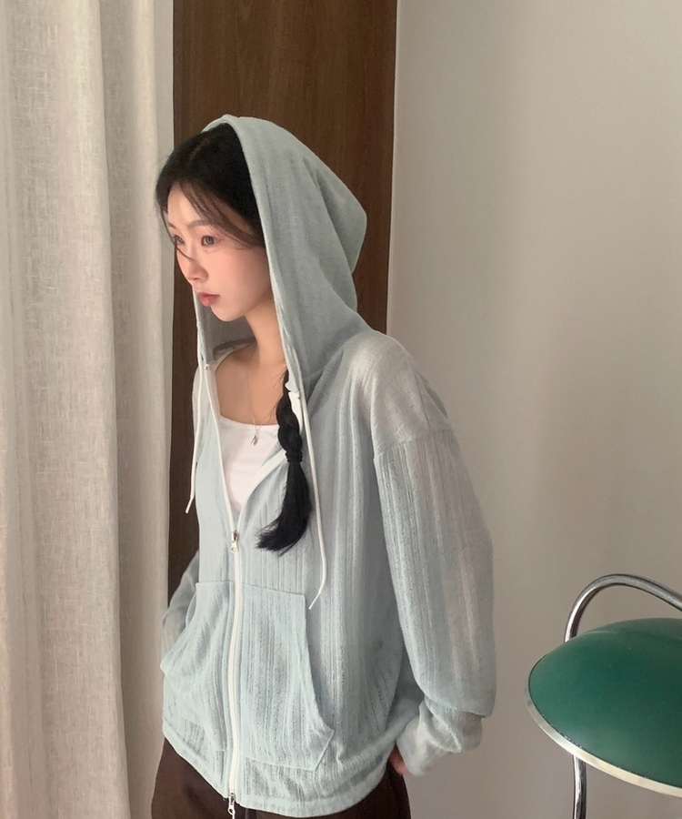Made 에어리 시스루 투웨이 니트 후드 집업가디건 4color 민트