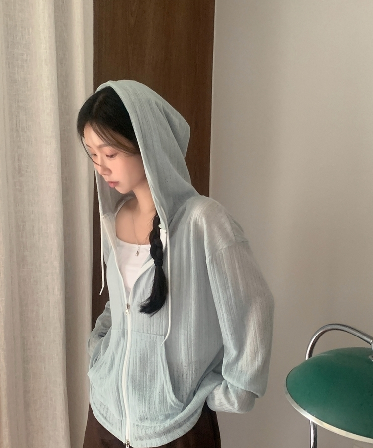 Made 에어리 시스루 투웨이 니트 후드 집업가디건 4color 민트