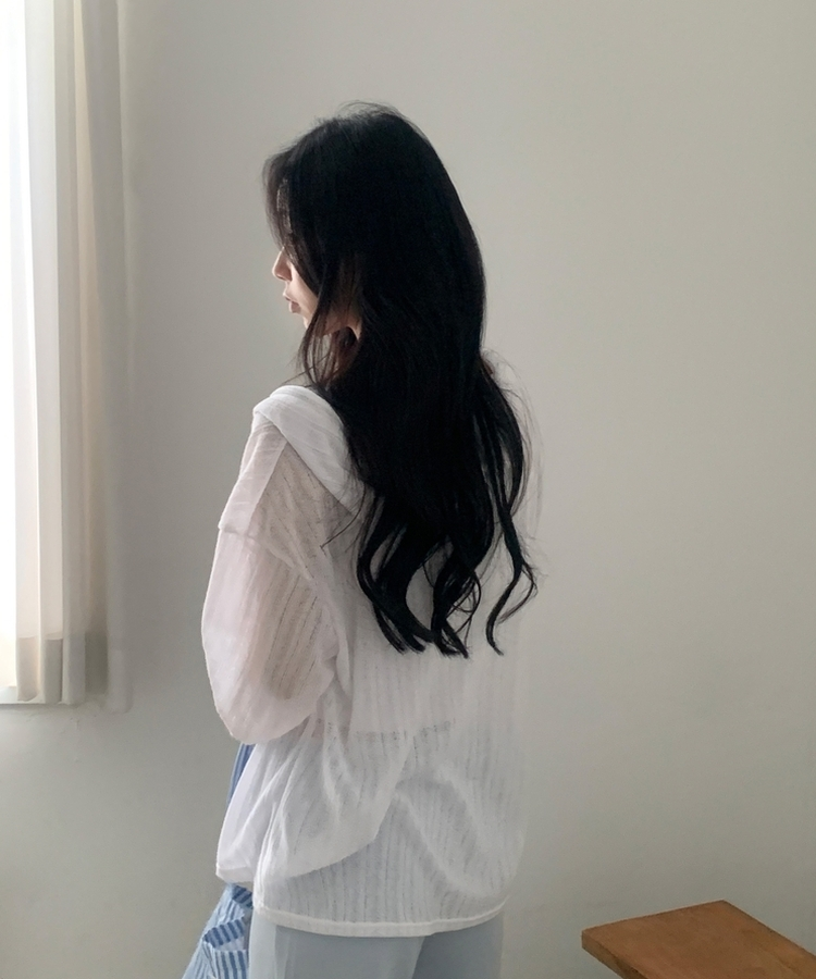 Made 에어리 시스루 투웨이 니트 후드 집업가디건 4color 화이트