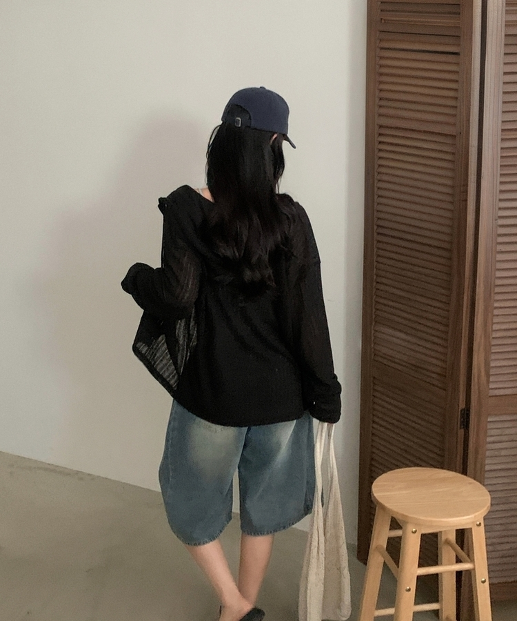 Made 에어리 시스루 투웨이 니트 후드 집업가디건 4color 블랙