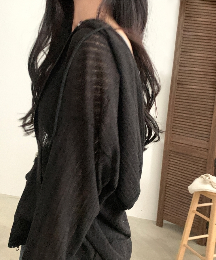 Made 에어리 시스루 투웨이 니트 후드 집업가디건 4color 블랙