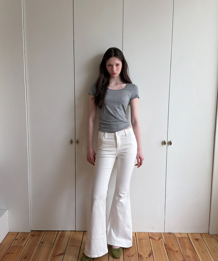 【丈別】ベーシックコットンブーツカットパンツ WHITE