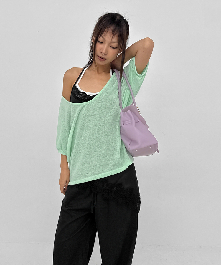 ディープUネックサマーニットTシャツ MINT