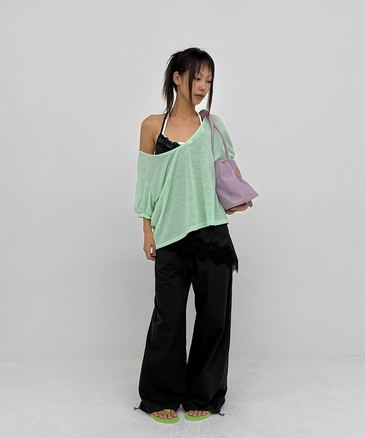 ディープUネックサマーニットTシャツ MINT
