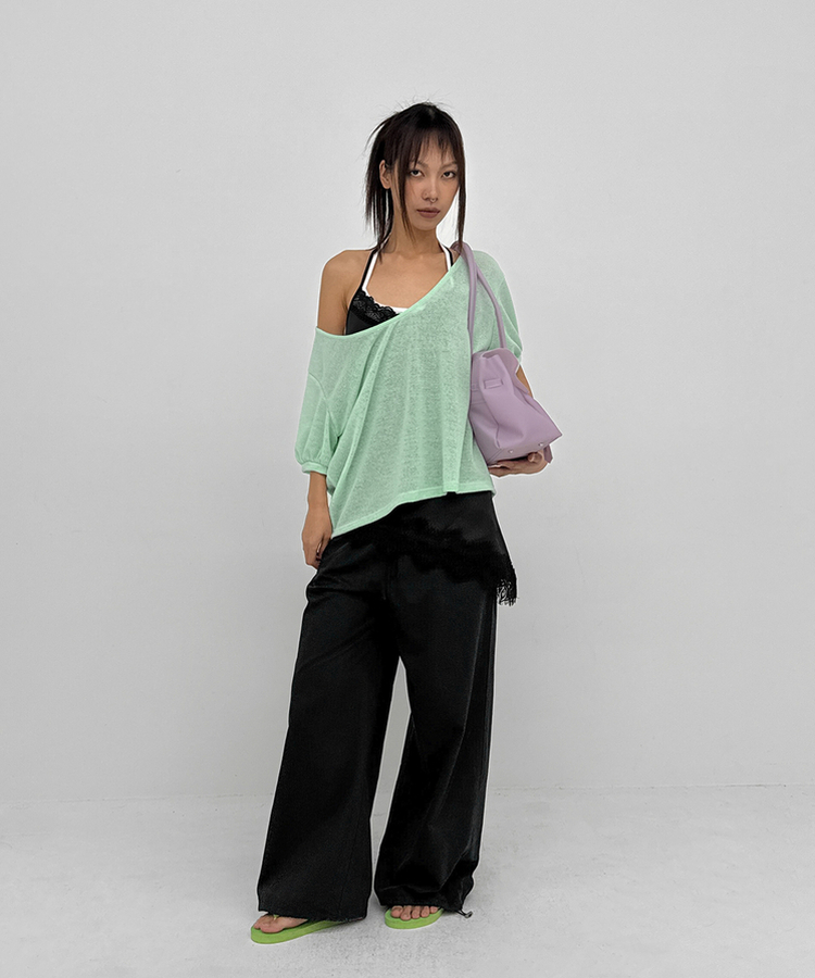 ディープUネックサマーニットTシャツ MINT