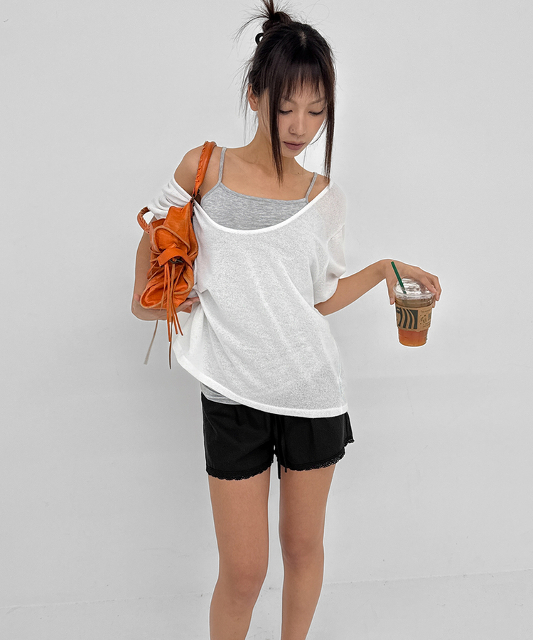 ディープUネックサマーニットTシャツ WHITE