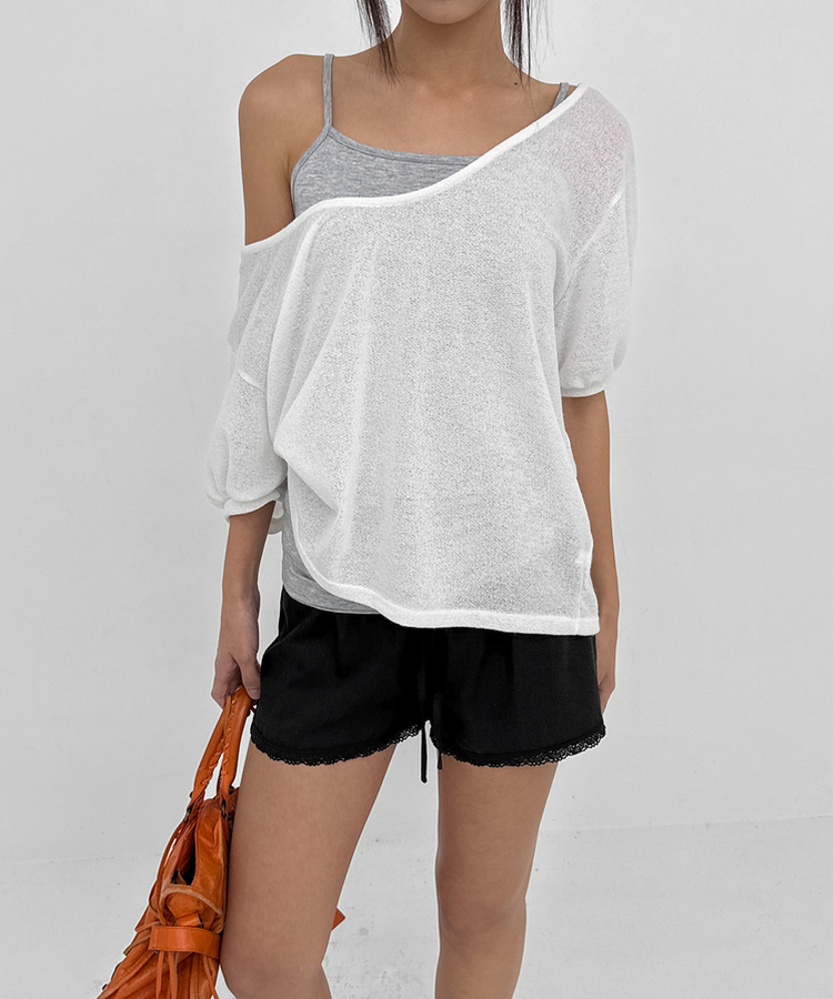 ディープUネックサマーニットTシャツ WHITE
