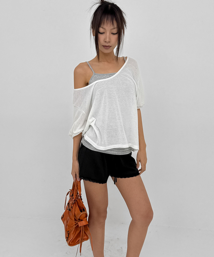 ディープUネックサマーニットTシャツ WHITE