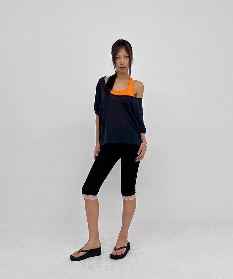 ディープUネックサマーニットTシャツ NAVY