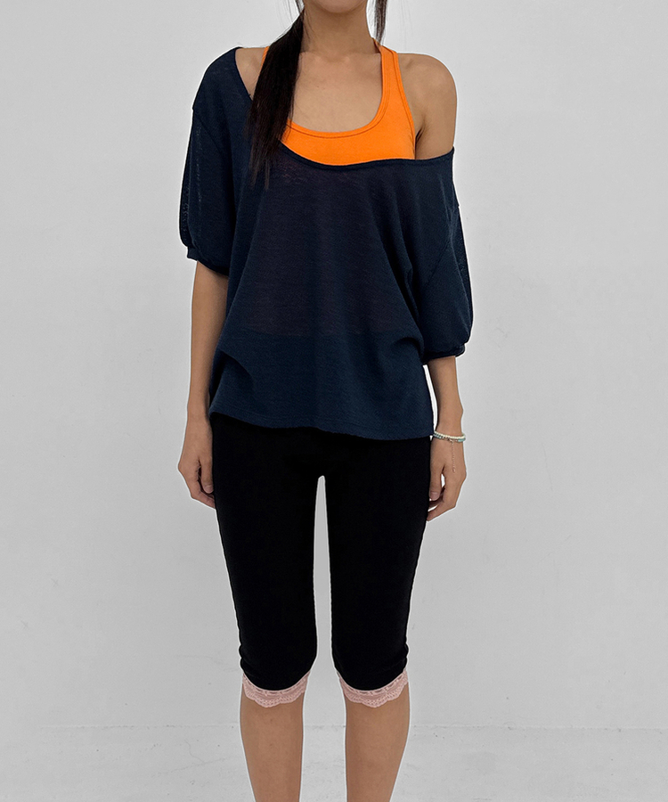 ディープUネックサマーニットTシャツ NAVY