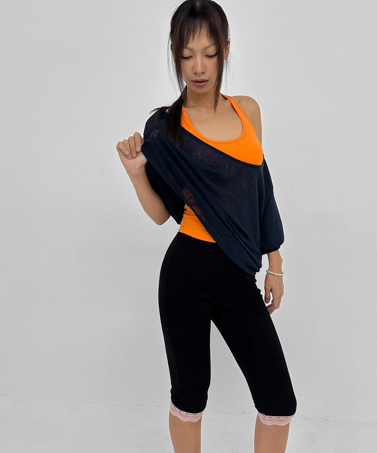 ディープUネックサマーニットTシャツ NAVY