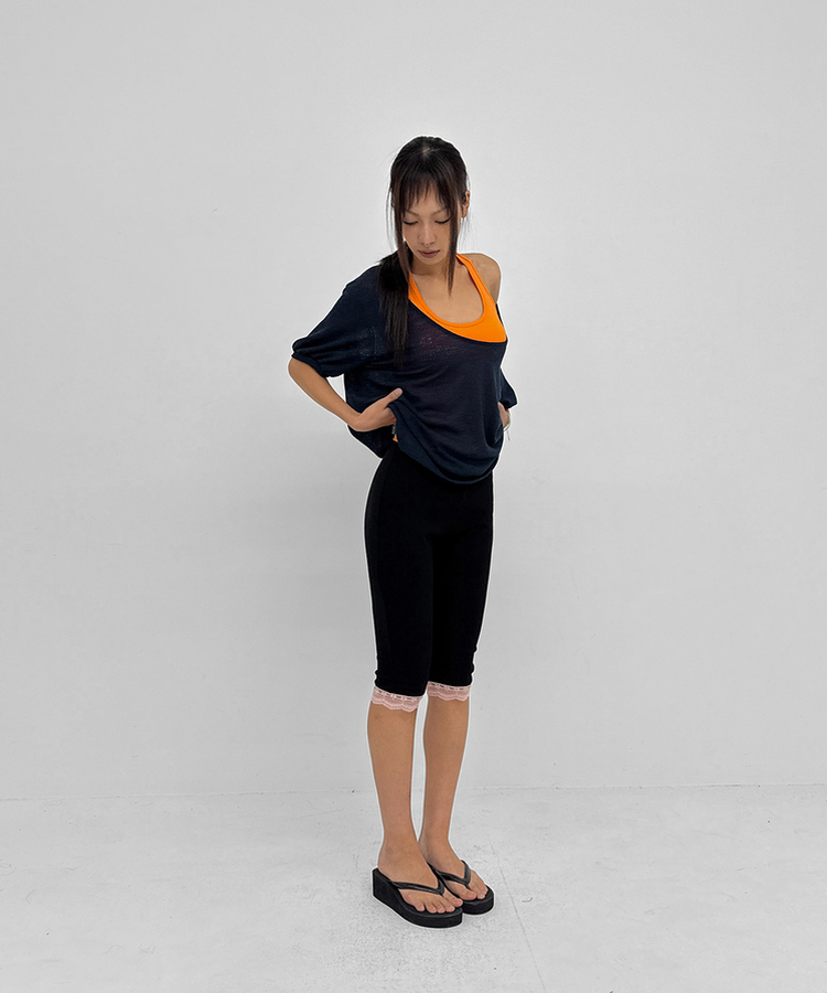 ディープUネックサマーニットTシャツ NAVY