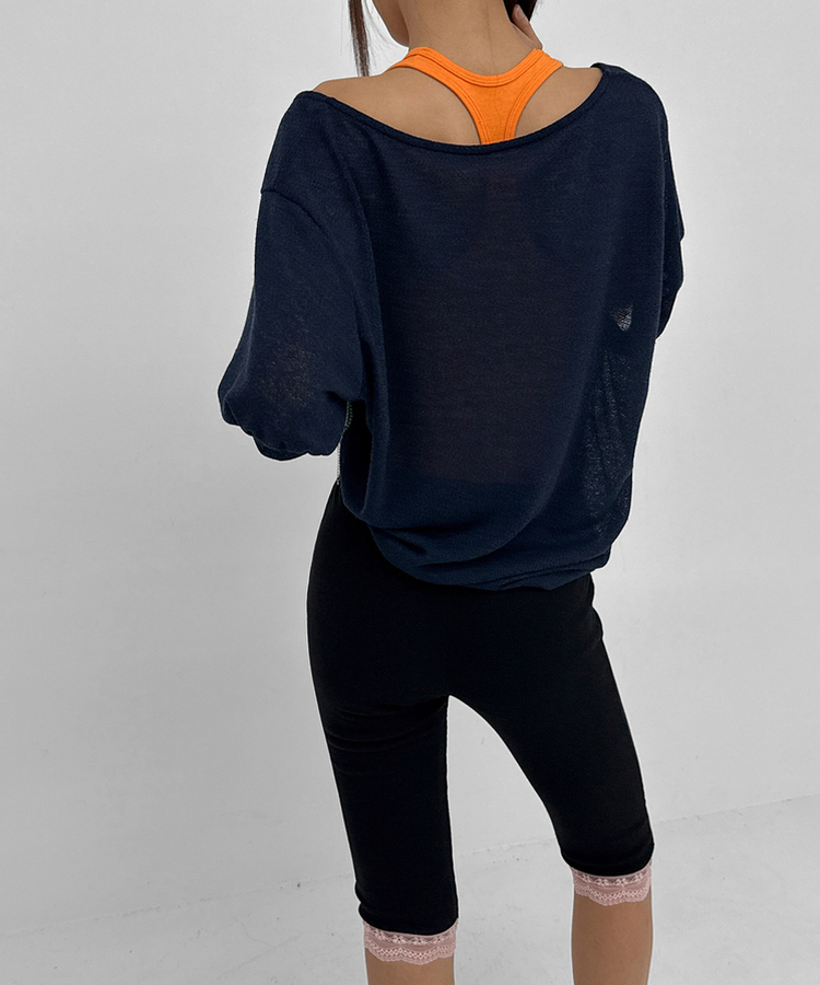ディープUネックサマーニットTシャツ NAVY