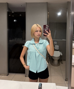 스트라이프 더블 버튼 블라우스 민트
