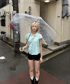 스트라이프 더블 버튼 블라우스 민트