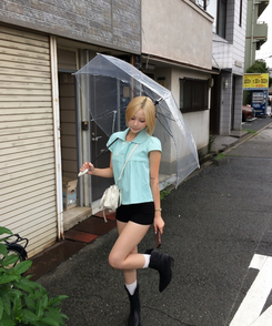 스트라이프 더블 버튼 블라우스 민트