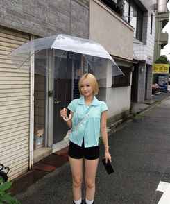 스트라이프 더블 버튼 블라우스 민트