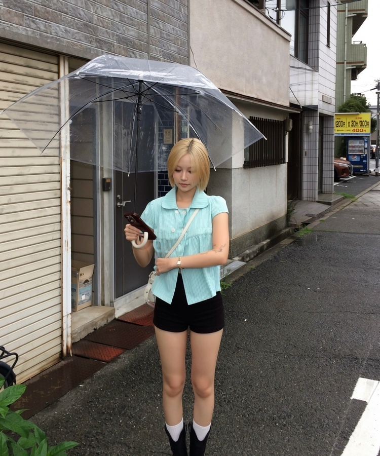 스트라이프 더블 버튼 블라우스 민트