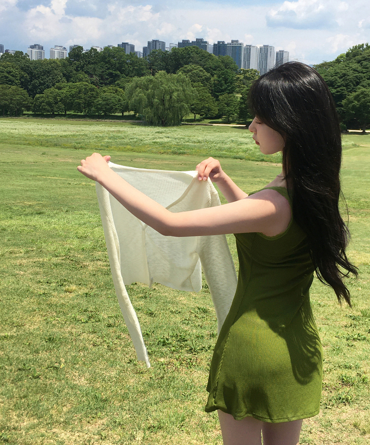 비올라 레이스 미니 나시 원피스 브이넥 골지 캡 슬리브리스 민소매 패치 플레어 데이트룩 여름원피스호캉스룩휴양지룩썸머 그린