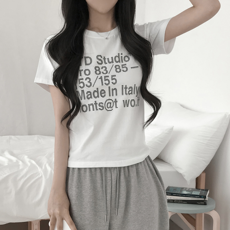 レタリングラウンドセミクロップドTシャツ WHITE