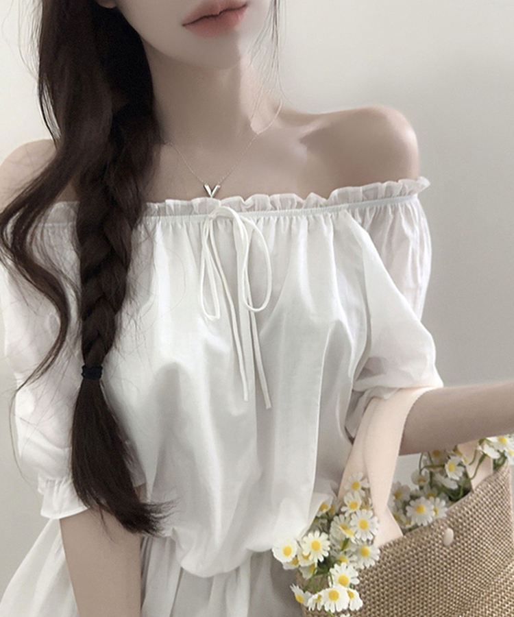 オフショルダーフリルバルーンブラウス IVORY