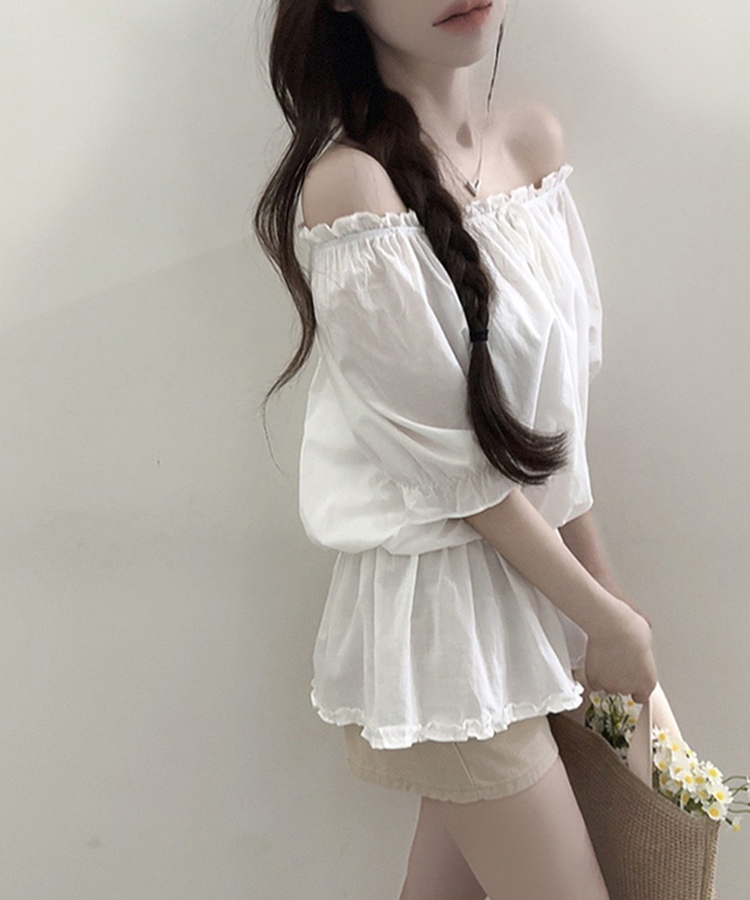 オフショルダーフリルバルーンブラウス IVORY