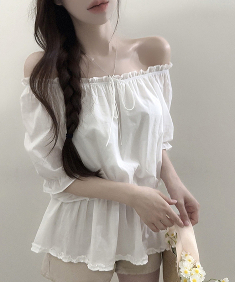 オフショルダーフリルバルーンブラウス IVORY
