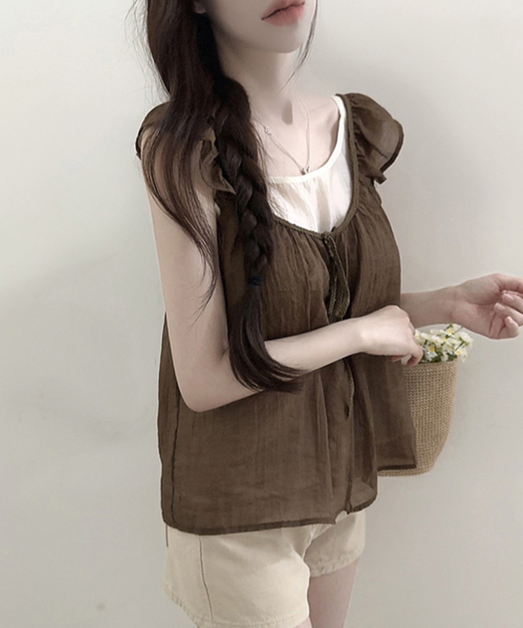 【SET】リボンキャミブラウス＋レイヤードキャミソール CHESTNUT BROWN