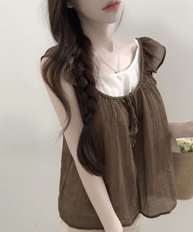 【SET】リボンキャミブラウス＋レイヤードキャミソール CHESTNUT BROWN
