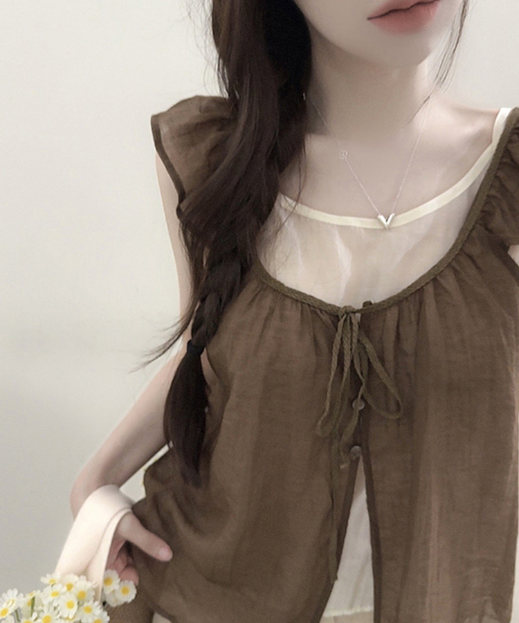 【SET】リボンキャミブラウス＋レイヤードキャミソール CHESTNUT BROWN