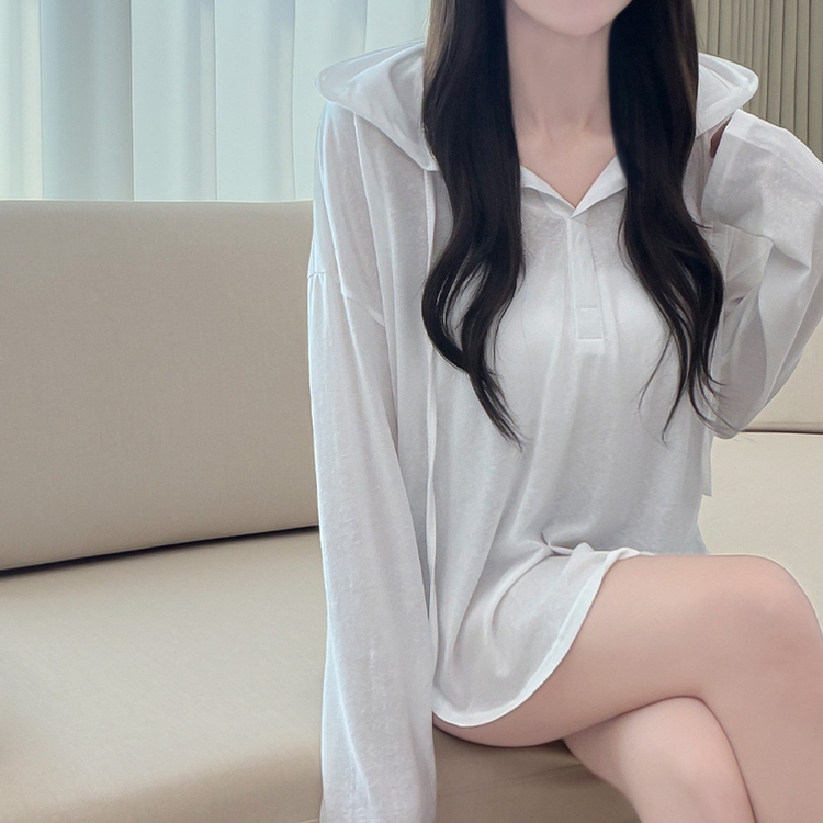シンプルボーダーフード長袖Tシャツ(6color) WHITE