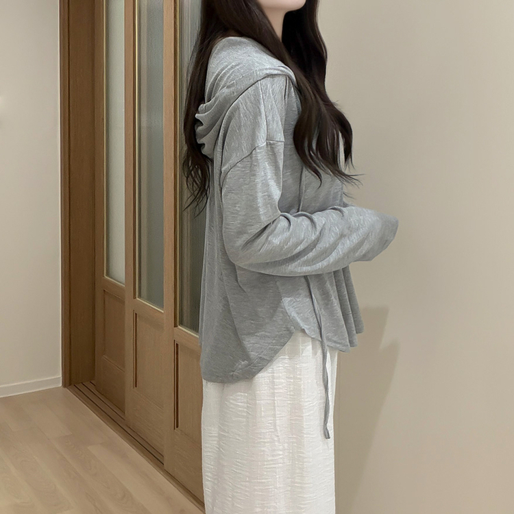 シンプルボーダーフード長袖Tシャツ(6color) GREY