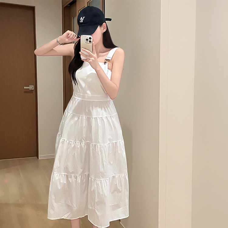 ティアードビスチェサロペットロングワンピース WHITE