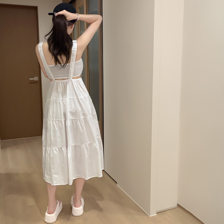 ティアードビスチェサロペットロングワンピース WHITE