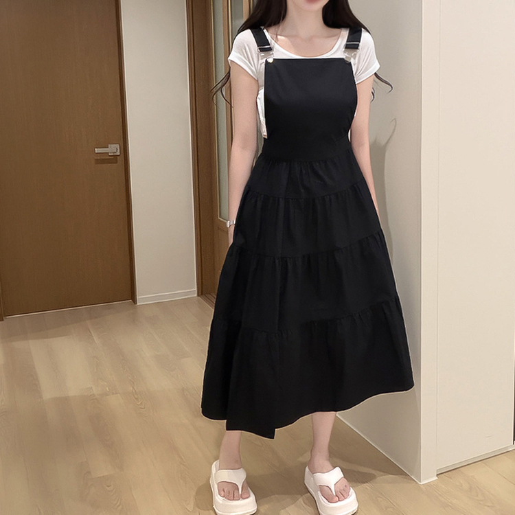 ティアードビスチェサロペットロングワンピース BLACK