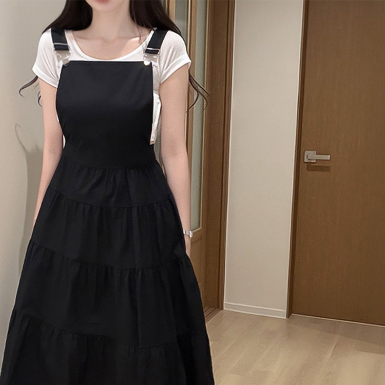 ティアードビスチェサロペットロングワンピース BLACK