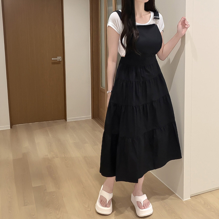 ティアードビスチェサロペットロングワンピース BLACK