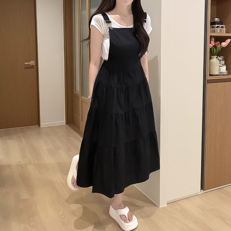 ティアードビスチェサロペットロングワンピース BLACK