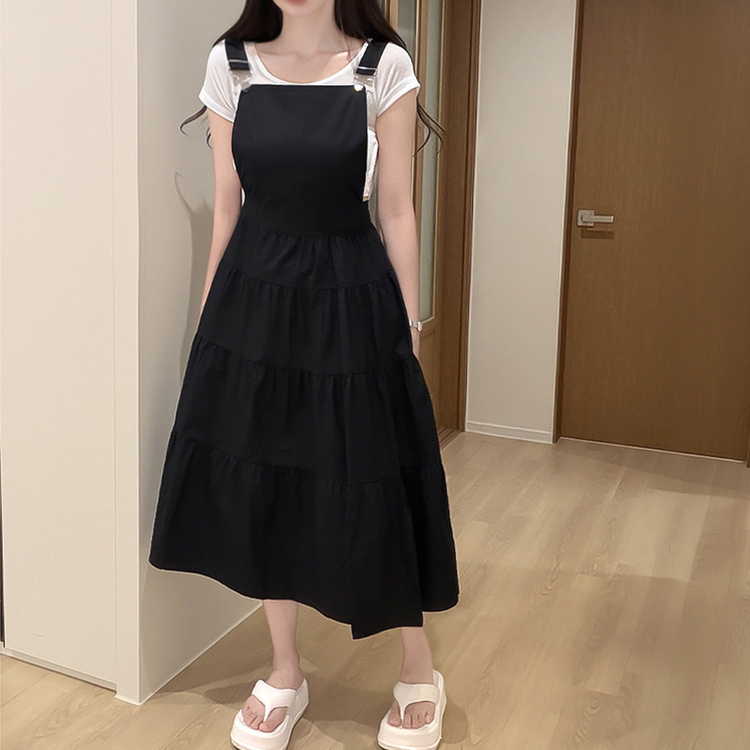 ティアードビスチェサロペットロングワンピース BLACK