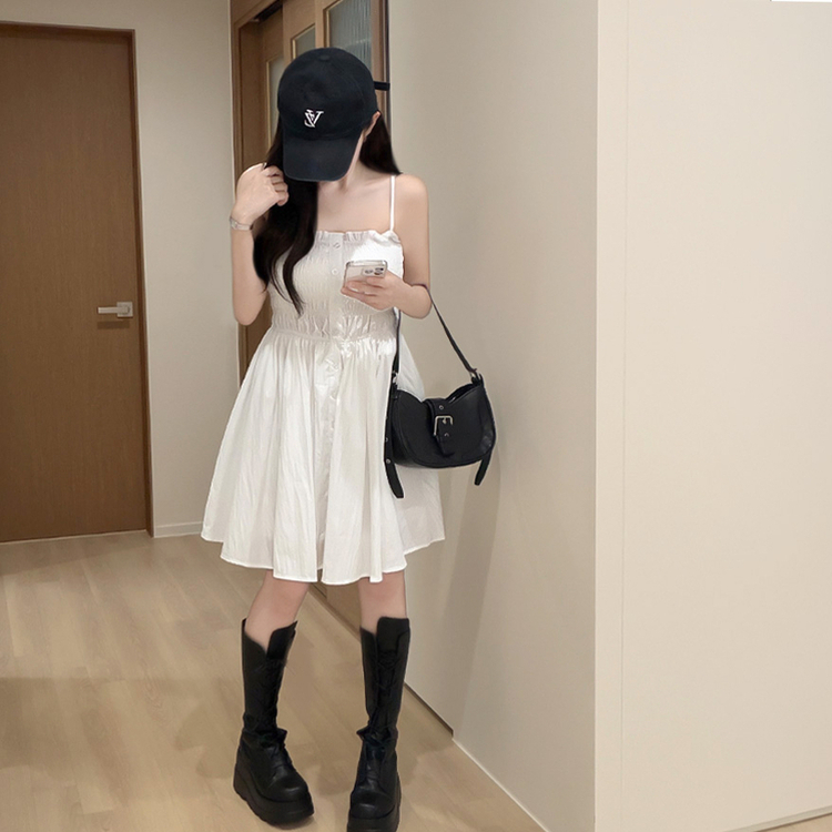 ボタンフレアキャミソールミニワンピース WHITE