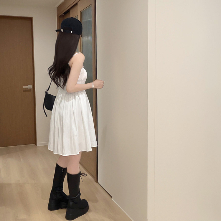 ボタンフレアキャミソールミニワンピース WHITE