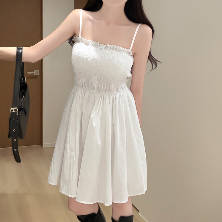 ボタンフレアキャミソールミニワンピース WHITE