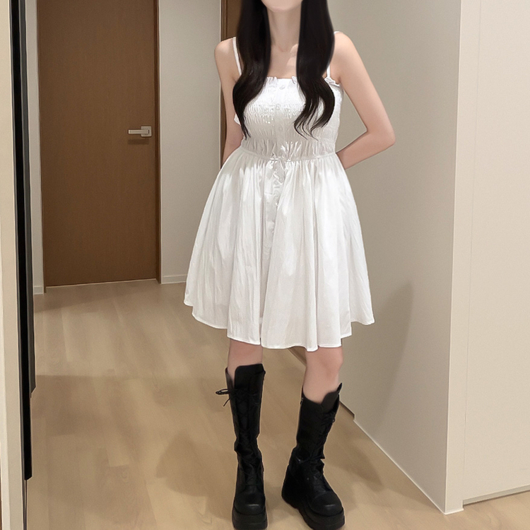 ボタンフレアキャミソールミニワンピース WHITE
