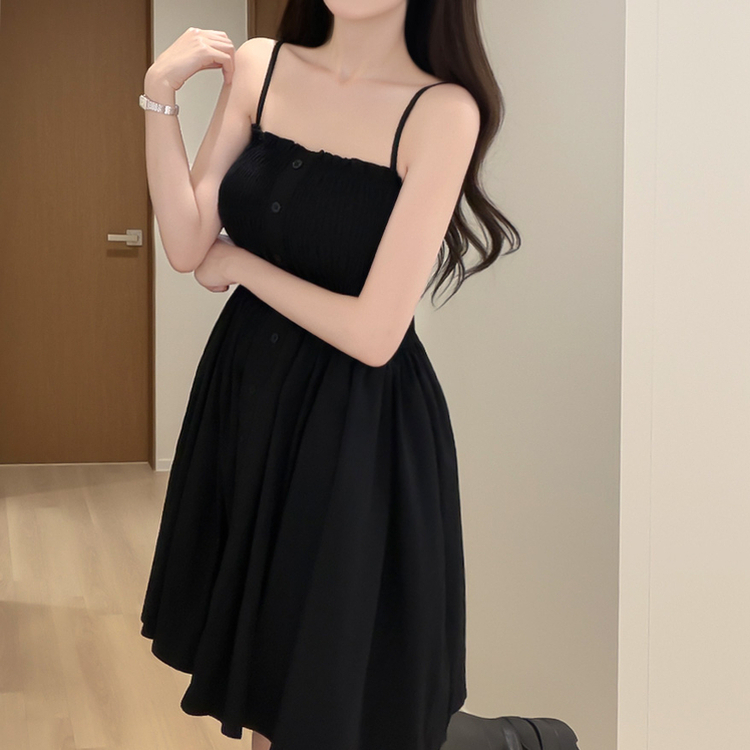 ボタンフレアキャミソールミニワンピース BLACK